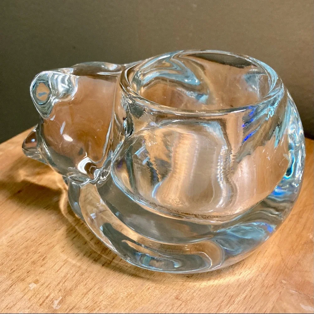 INDIANA GLASS Kitty Cat Glass Votive Candle Holder with Hand Crochet Doily